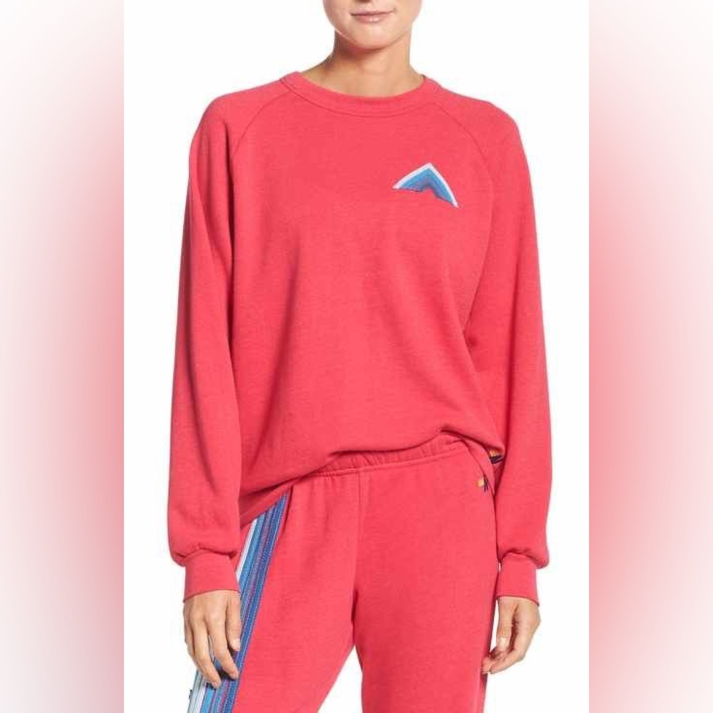 Dark pinkish/red RARE L vintage Aviator Nation pullover sweatshirt w Mountain